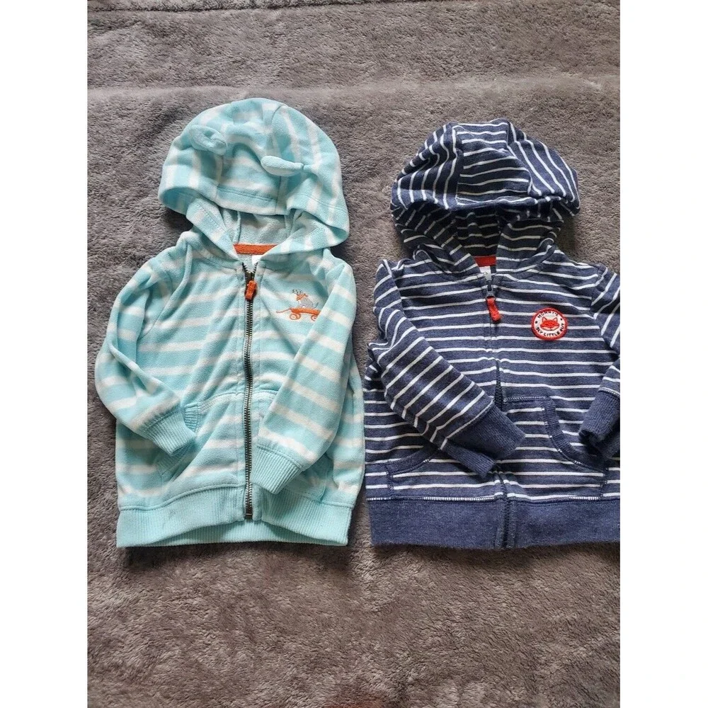 Carter's Baby Boy 12-18M Striped Hoodie Set - Light Aqua & Navy